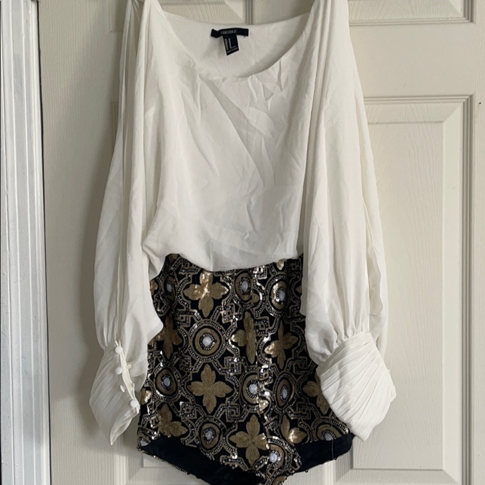 Cut sleeve sequence romper